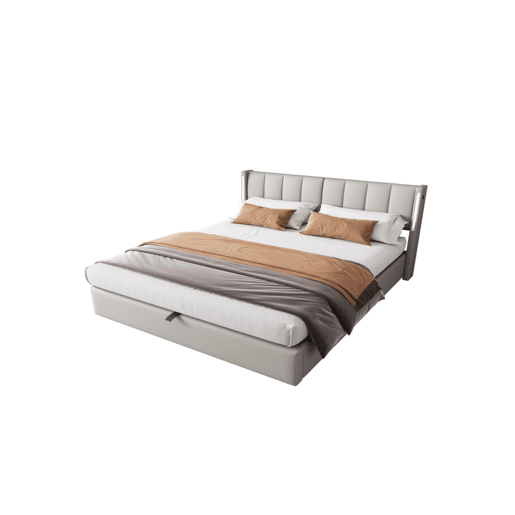 Cama de casal de pu 140x200cm com armazenamento,luz LED,cinzento