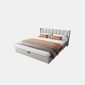 Cama de casal de pu 140x200cm com armazenamento,luz LED,cinzento