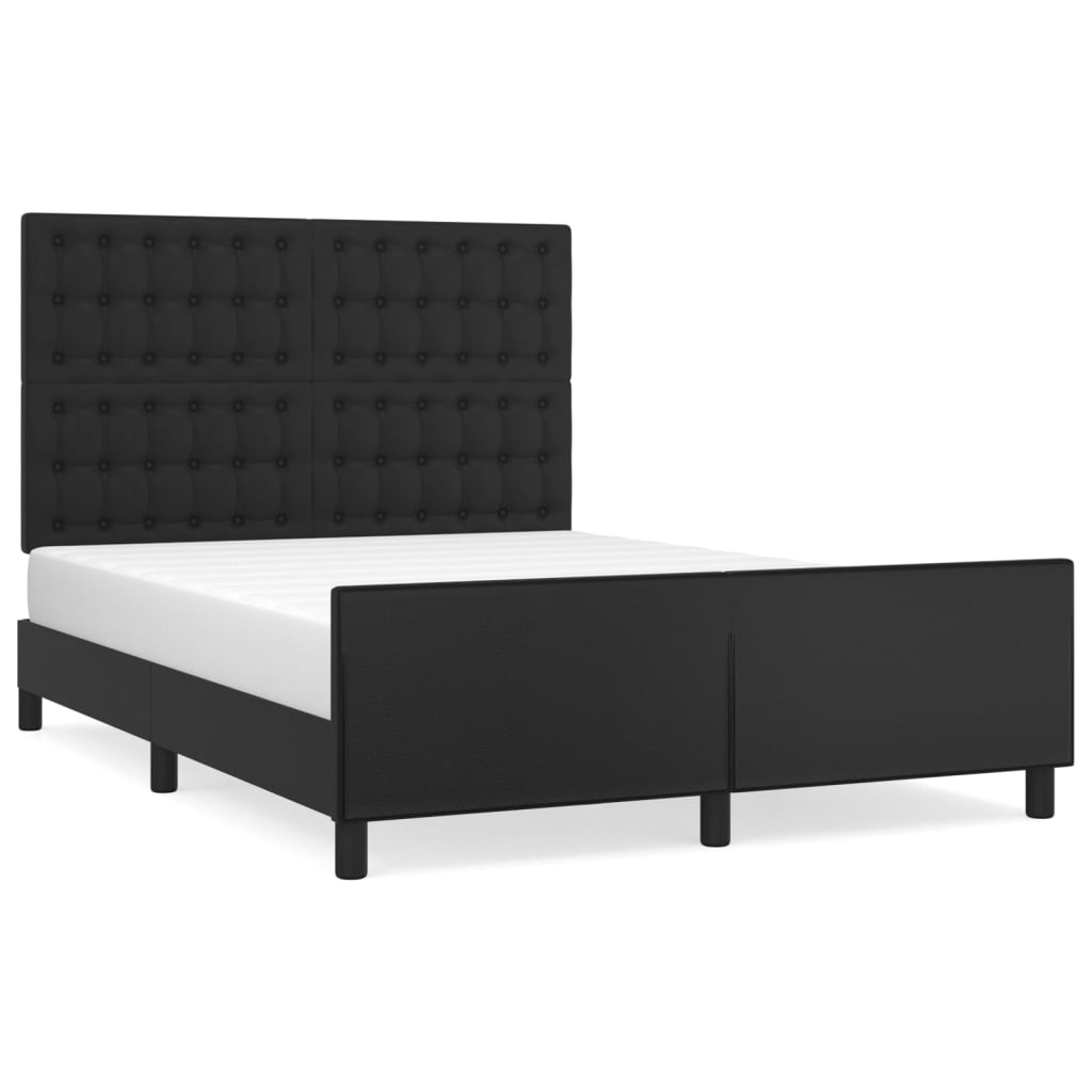 Estructura de cama con cabecero cuero sintético negro 140x190cm botones