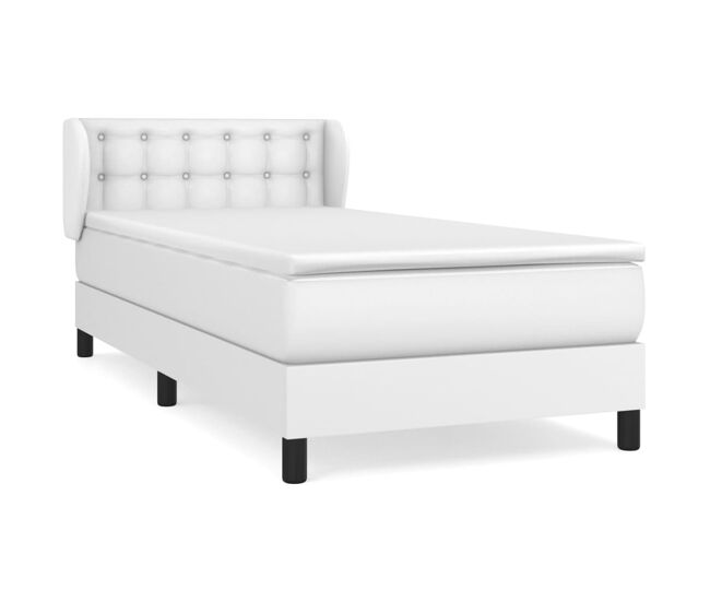 Cama box spring con colchón cuero sintético blanco 90x190 cm botones
