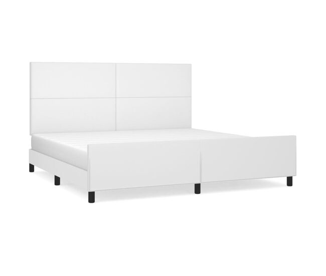 Estructura de cama cabecero cuero sintético blanco 200x200 cm diseño plano
