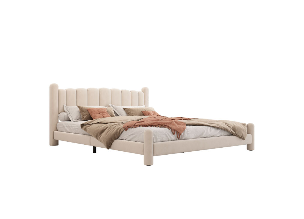 Cama de matrimonio de terciopelo 160x200cm,beige