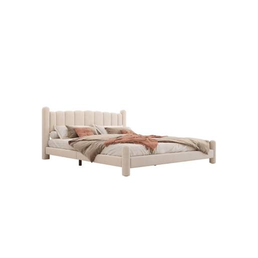 Cama de casal de veludo 160x200cm,bege