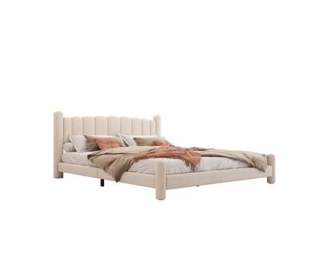 Cama de matrimonio de terciopelo 160x200cm,beige