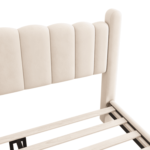Cama de casal de veludo 160x200cm,bege