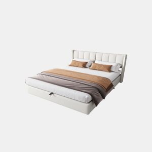 Cama de casal de pu 160x200cm com armazenamento,luz LED,branco