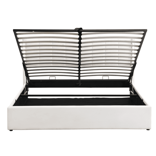 Cama de casal de pu 160x200cm com armazenamento,luz LED,branco