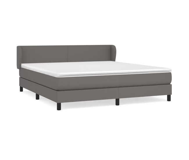 Cama box spring con colchón cuero sintético gris 160x200 cm diseño plano