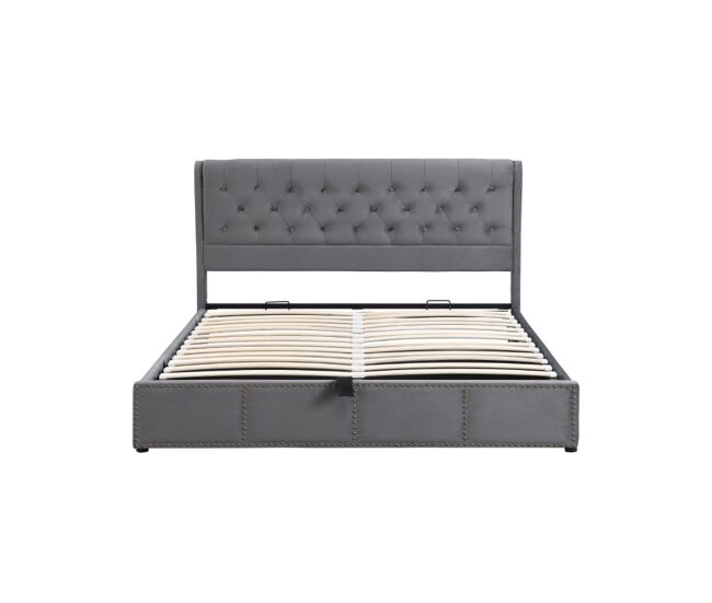 Cama de matrimonio de terciopelo 140x200cm con almacenaje,gris oscuro
