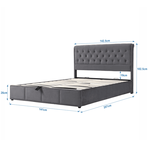 Cama de casal de veludo 140x200cm com armazenamento,cinza escuro