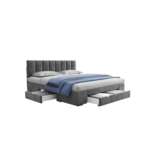 Cama de casal de veludo 160x200cm com 4 gavetas,cinzento