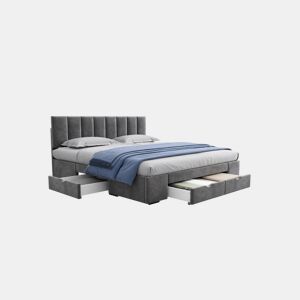 Cama de casal de veludo 160x200cm com 4 gavetas,cinzento