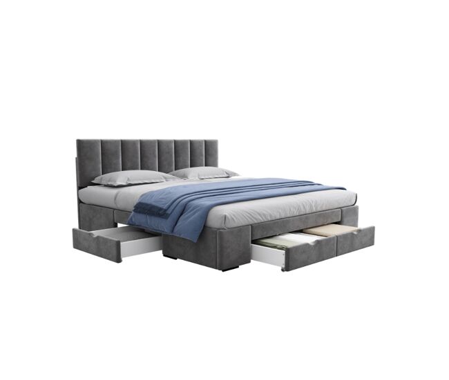 Cama de matrimonio de terciopelo 160x200cm con 4 cajones,gris
