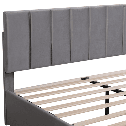 Cama de casal de veludo 160x200cm com 4 gavetas,cinzento