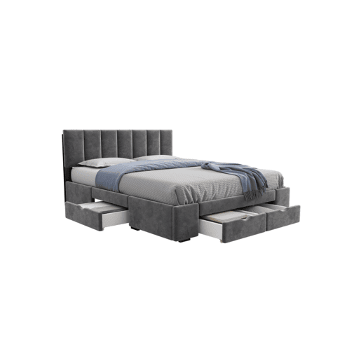 Cama de casal de veludo 140x200cm com 4 gavetass,cinzento