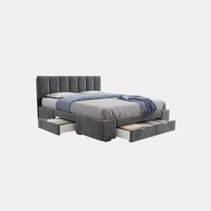 Cama de casal de veludo 140x200cm com 4 gavetass,cinzento