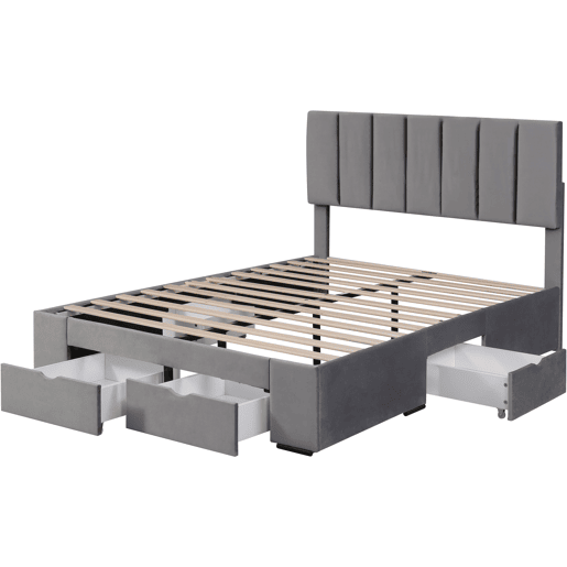 Cama de casal de veludo 140x200cm com 4 gavetass,cinzento