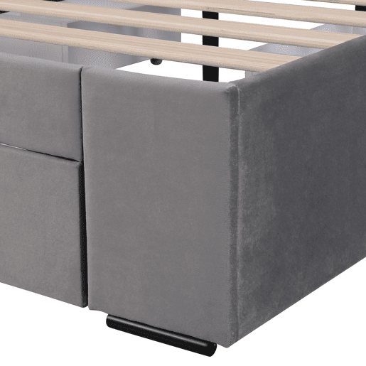 Cama de casal de veludo 140x200cm com 4 gavetass,cinzento