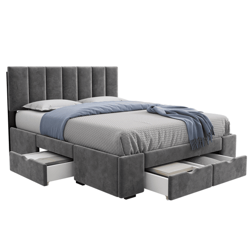Cama de casal de veludo 140x200cm com 4 gavetass,cinzento