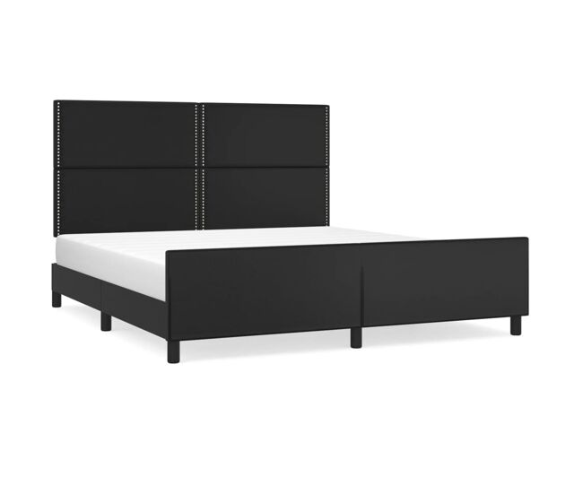 Estructura de cama con cabecero cuero sintético negro 180x200cm liso con clavos