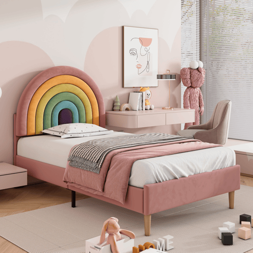 Cama juvenile,cama de solteiro de veludo 90x200cm,rosa