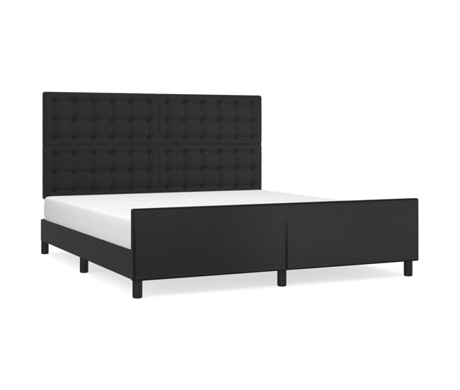 Estructura de cama con cabecero cuero sintético negro 180x200cm botones