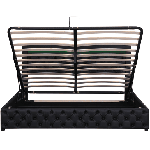 Cama de casal de pu 140x200cm com armazenamento e luz LED,preto