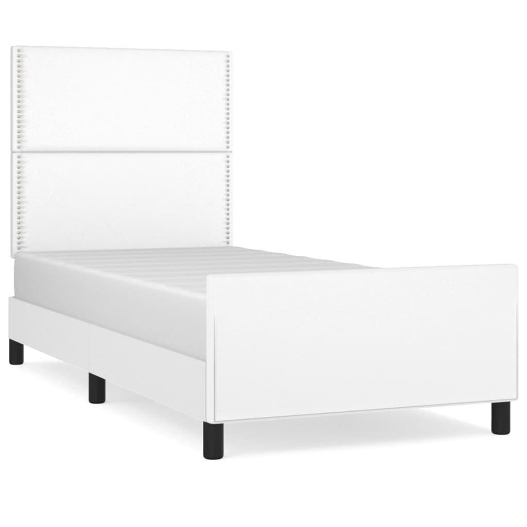 estructura de cama cabecero cuero sintetico blanco 100x200 cm liso con clavos