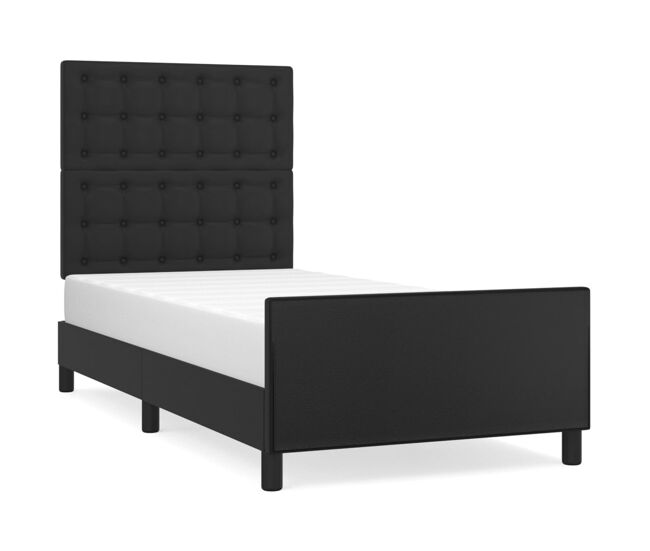Estructura de cama con cabecero cuero sintético negro 90x190 cm botones