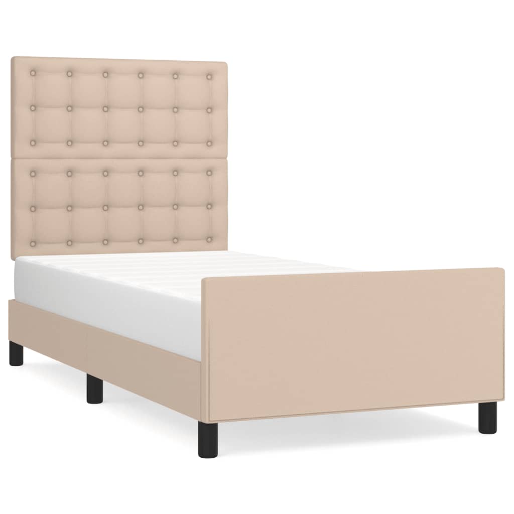 Estructura de cama cabecero cuero sintético capuchino 100x200cm botones