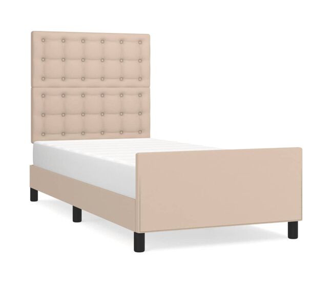 Estructura de cama cabecero cuero sintético capuchino 100x200cm botones