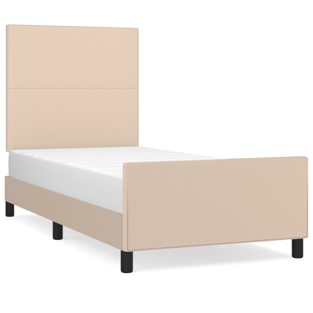 estructura de cama cabecero cuero sintetico capuchino 100x200cm diseno plano