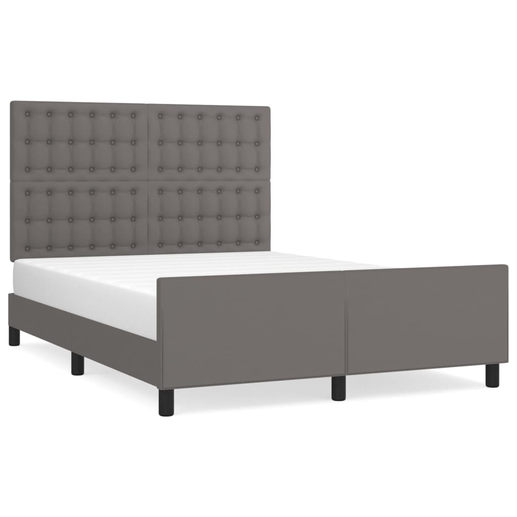 Estructura de cama con cabecero cuero sintético gris 140x200cm botones