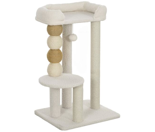 Pawhut árbol rascador para gatos, árbol para gatos 76 cm, torre escalador con cama, plataforma de salto, postes de yute y bolas de juguete, beige