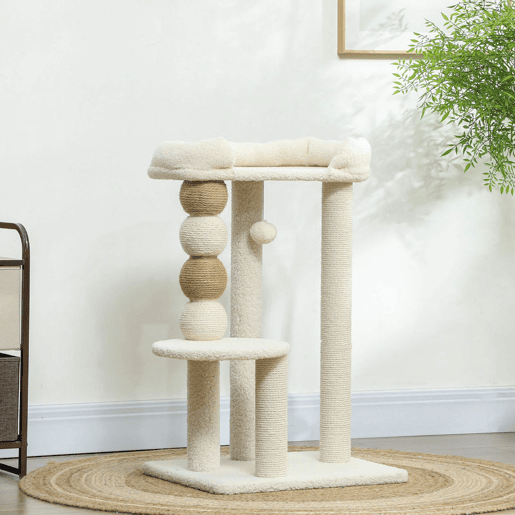 PawHut Árvore Arranhador para Gatos, Torre para Gatos 76 cm, Escalador com Cama, Plataforma de Salto, Postes de Sisal e Bolas de Brinquedo, Bege PawHut Árvore Arranhador para Gatos, Torre para Gatos 76 cm, Escalador com Cama, Plataforma de Salto, Postes de Sisal e Bolas de Brinquedo, Bege