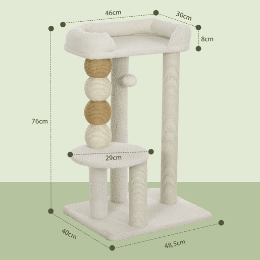PawHut Árvore Arranhador para Gatos, Torre para Gatos 76 cm, Escalador com Cama, Plataforma de Salto, Postes de Sisal e Bolas de Brinquedo, Bege PawHut Árvore Arranhador para Gatos, Torre para Gatos 76 cm, Escalador com Cama, Plataforma de Salto, Postes de Sisal e Bolas de Brinquedo, Bege