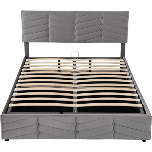 Cama de casal de veludo 140x200cm com armazenamento,cinzento