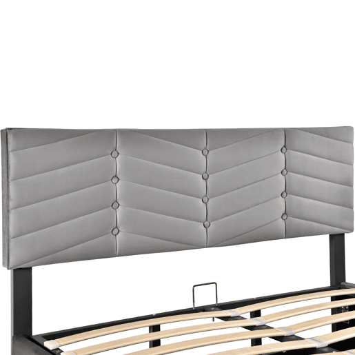 Cama de casal de veludo 140x200cm com armazenamento,cinzento