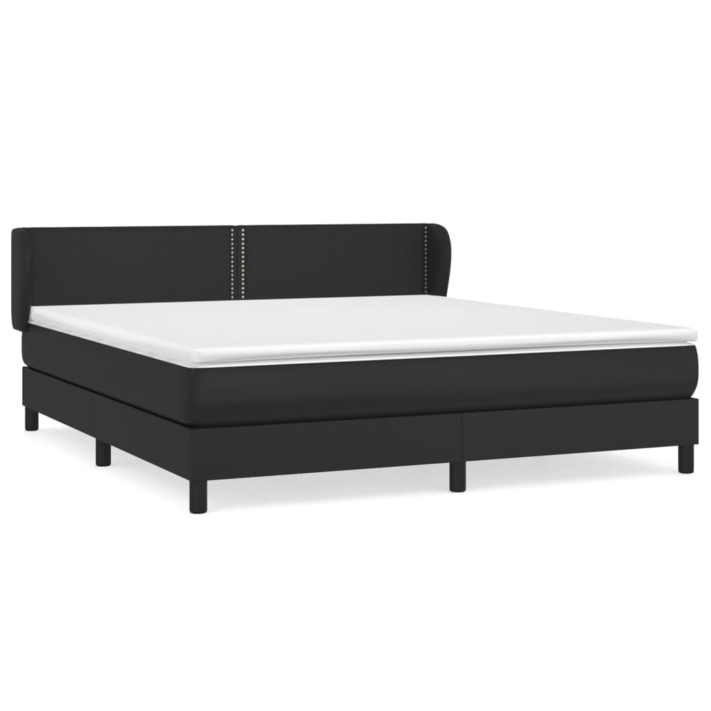 cama box spring con colchon cuero sintetico negro 180x200 cm liso con clavos