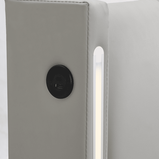 Cama de casal de pu 160x200cm com armazenamento,luz LED,cinzento
