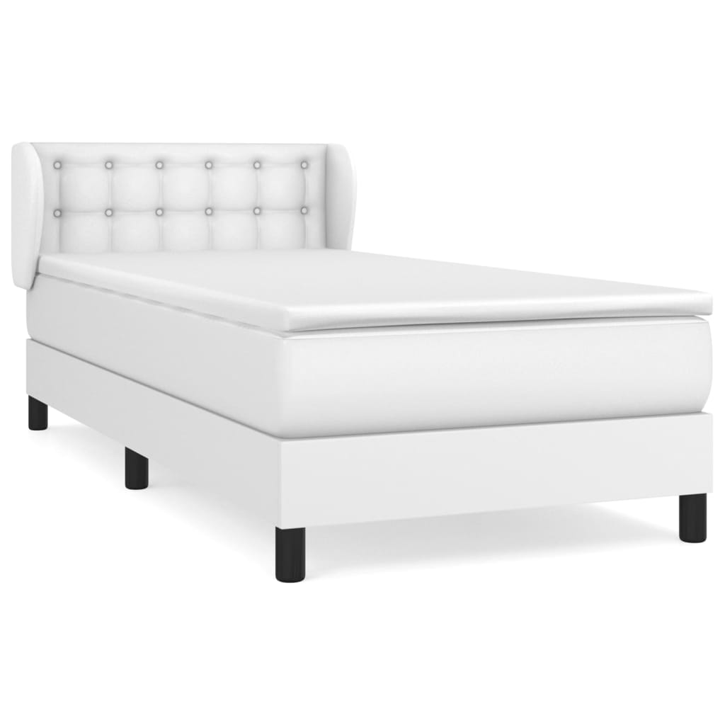 Cama box spring con colchón cuero sintético blanco 100x200 cm botones