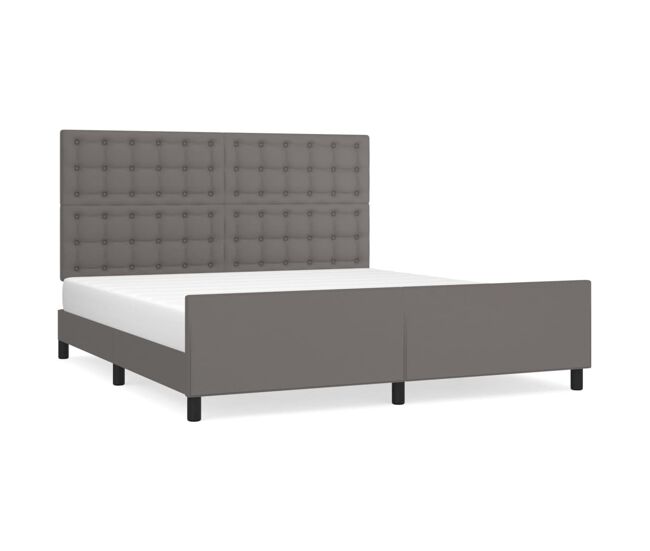 Estructura de cama con cabecero cuero sintético gris 180x200cm botones