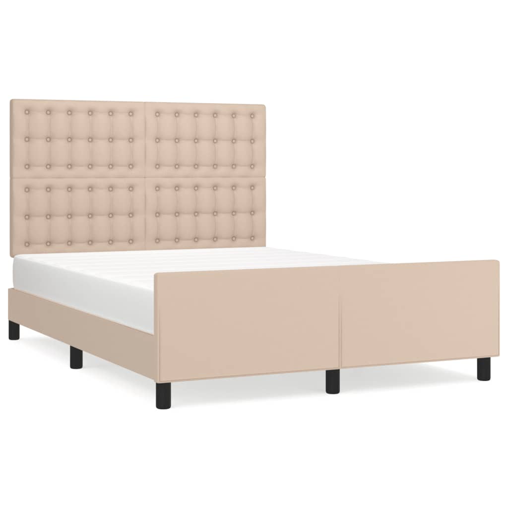Estructura de cama cabecero cuero sintético capuchino 140x200cm botones