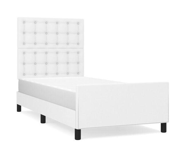 Estructura de cama con cabecero cuero sintético blanco 90x200cm botones