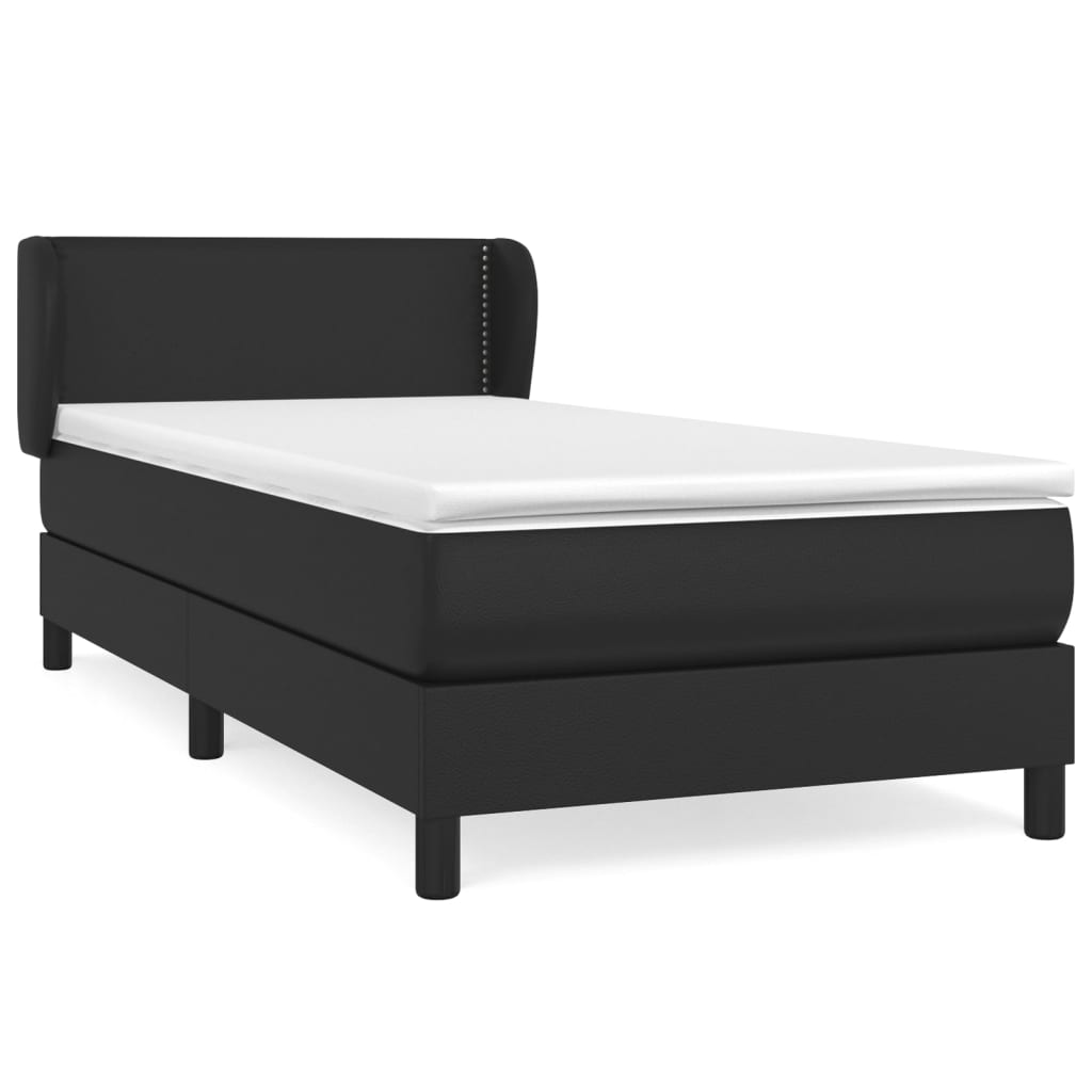 Cama box spring con colchón cuero sintético negro 90x190 cm liso con clavos