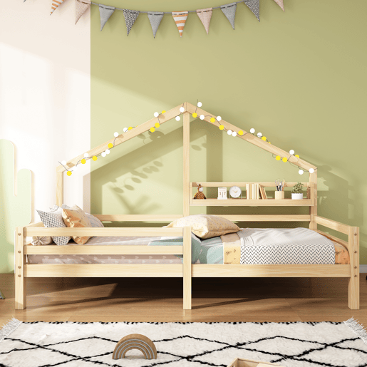 Cama de criança,cama-casa de madeira de pinho 90x200cm,natural