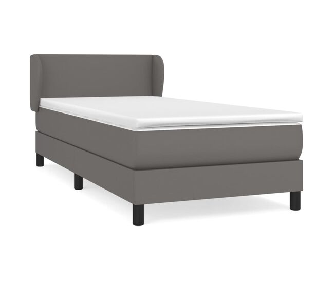 Cama box spring con colchón cuero sintético gris 90x190 cm diseño plano