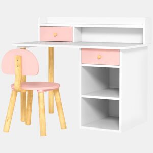 AIYAPLAY Conjunto de Secretária e Cadeira para Crianças acima de 3 Anos Mesa de Estudo com Prateleiras para Livros e Gaveta de Arrumação Carga 80 kg 85x48x73 Rosa e Branco