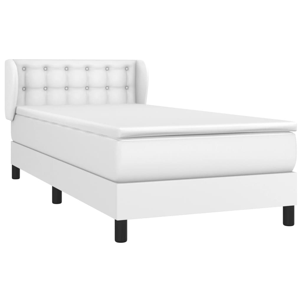 cama box spring con colchon cuero sintetico blanco 90x190 cm botones