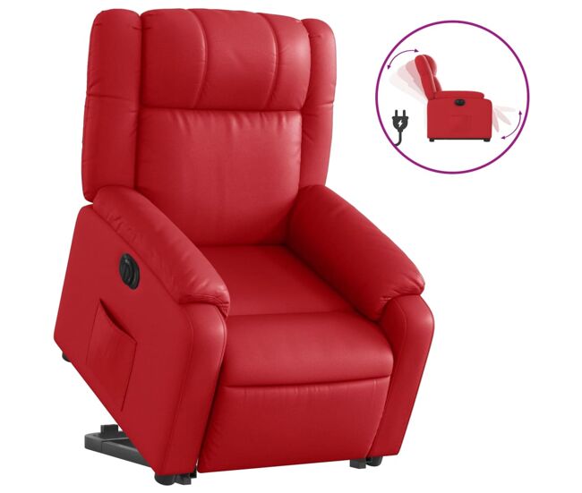Vidaxl sillón elevable eléctrico cuero artificial rojo